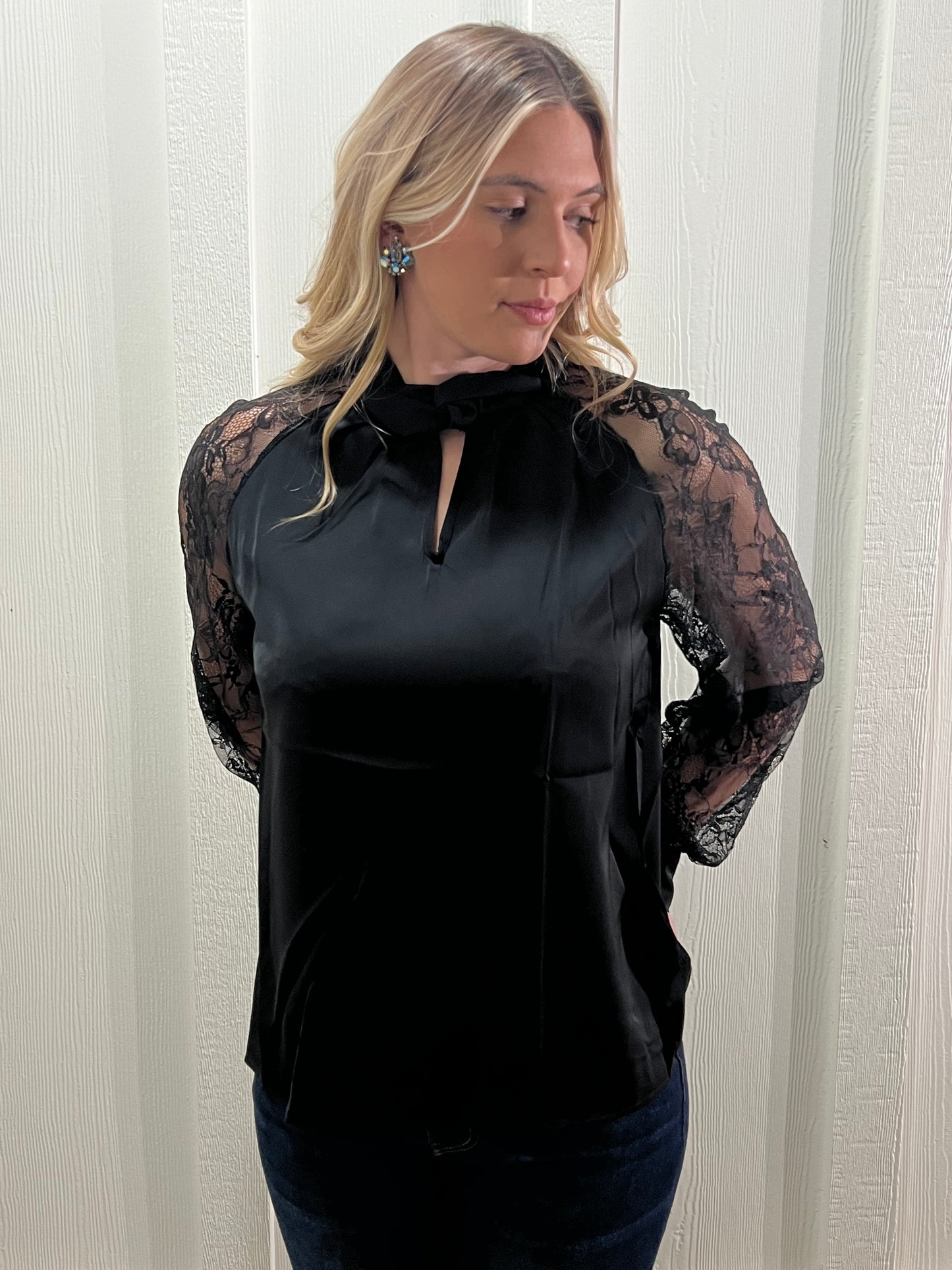 Black Lace Long Sleeve Blouse