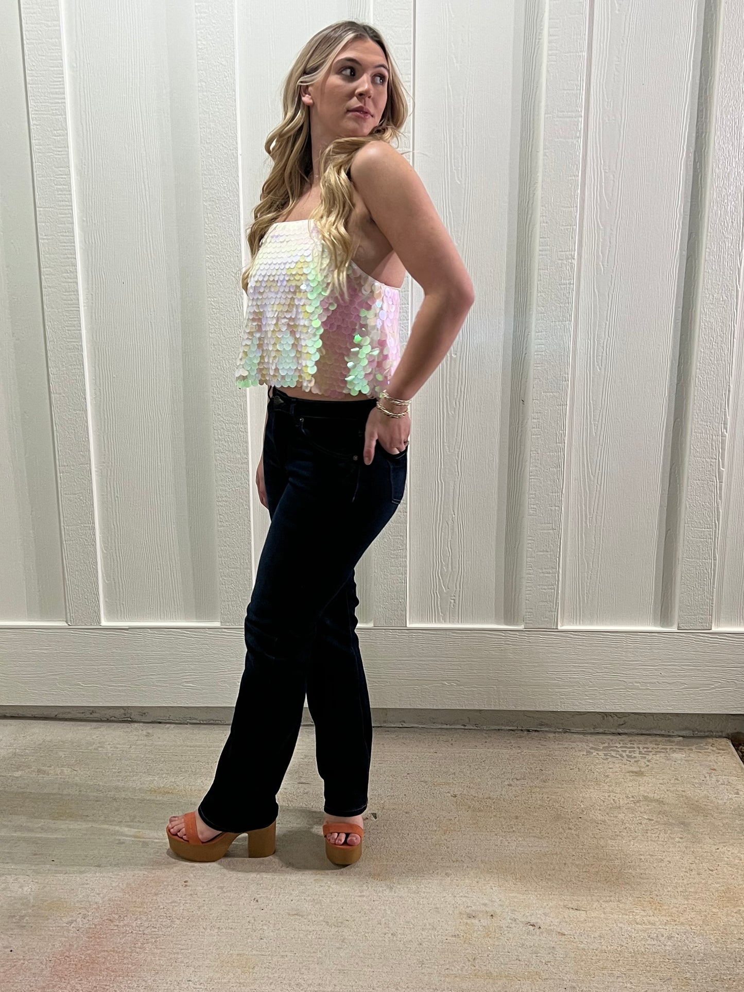 Sequins Open Back Tank Top