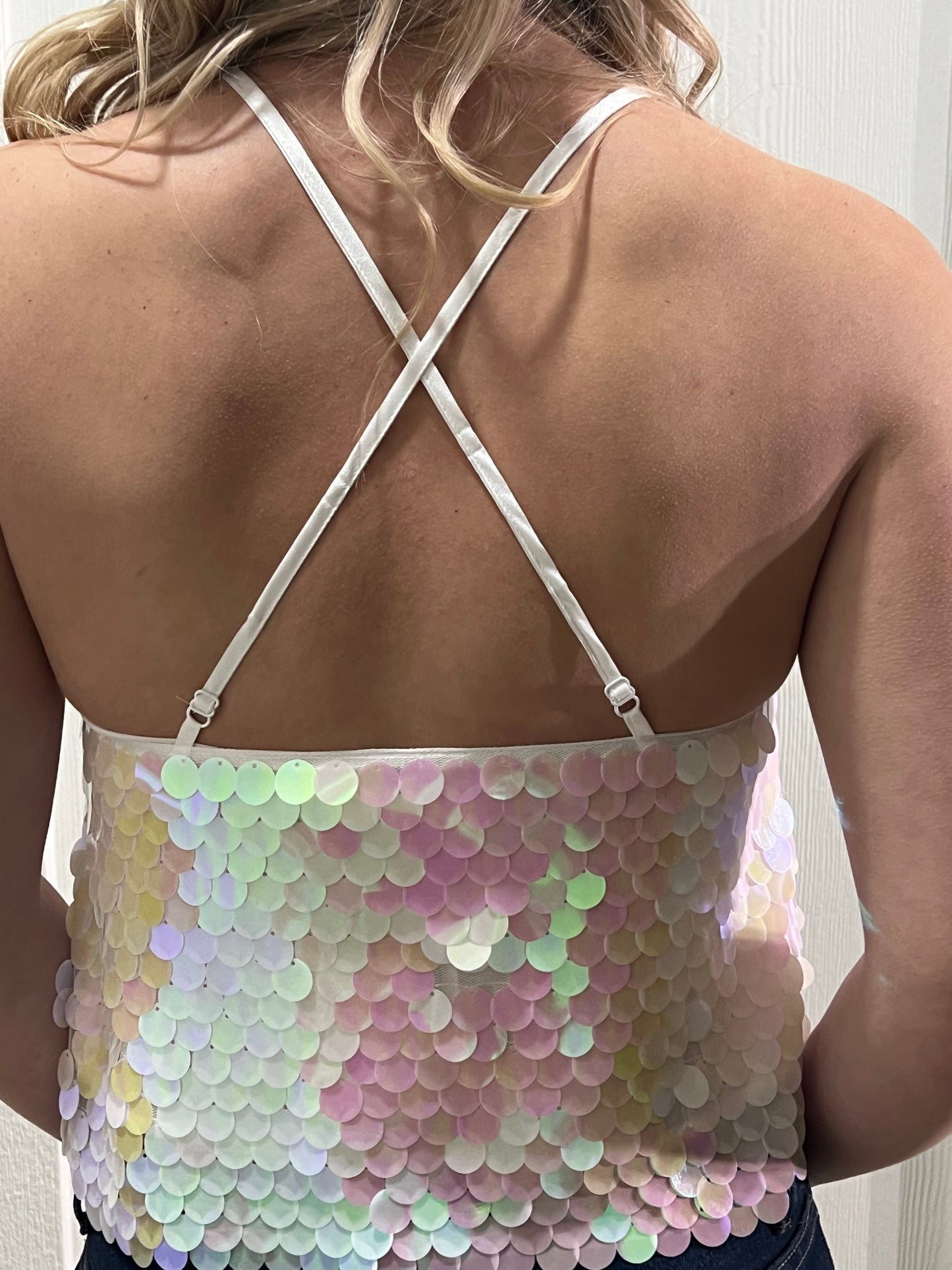 Sequins Open Back Tank Top