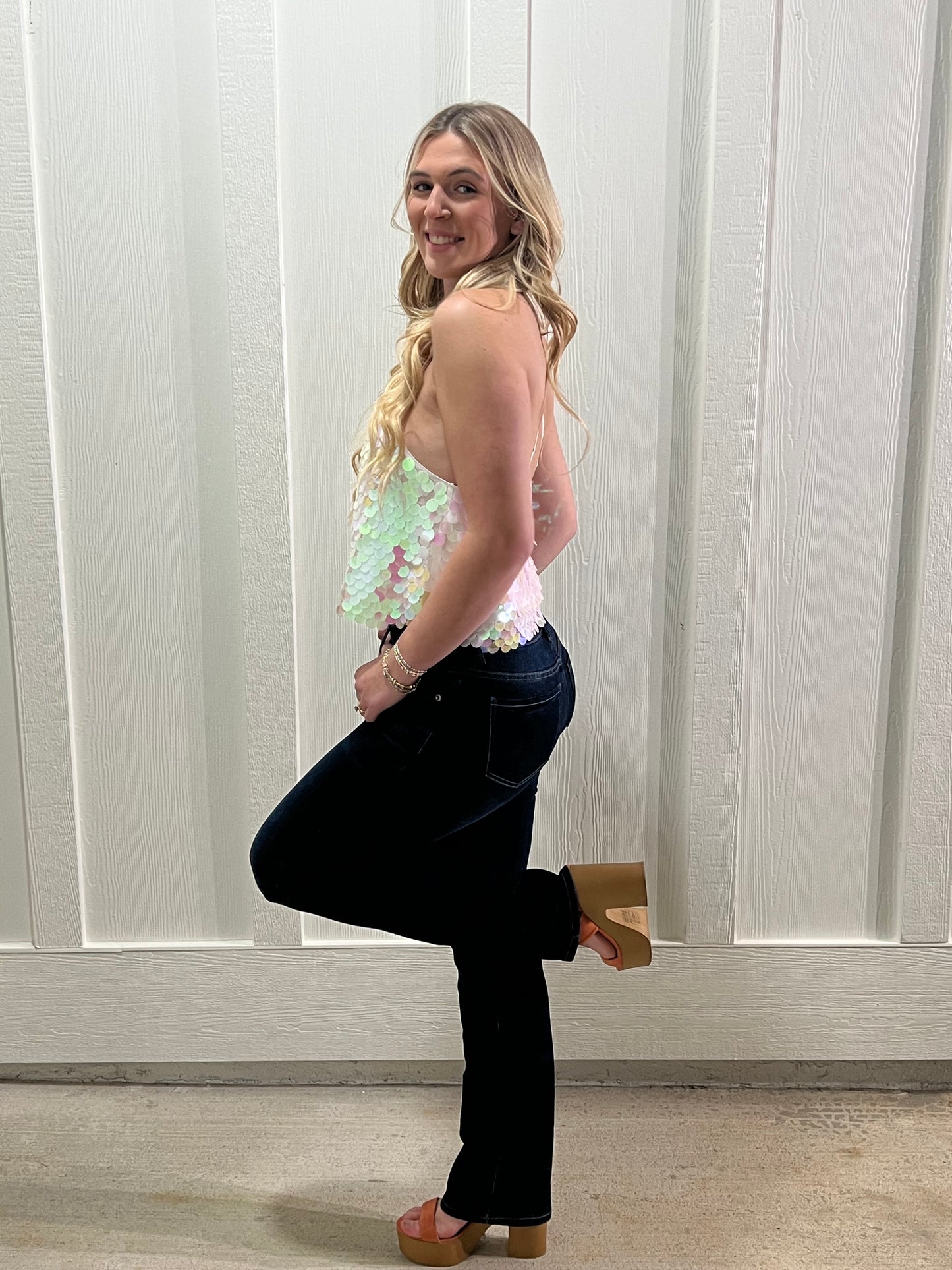 Sequins Open Back Tank Top