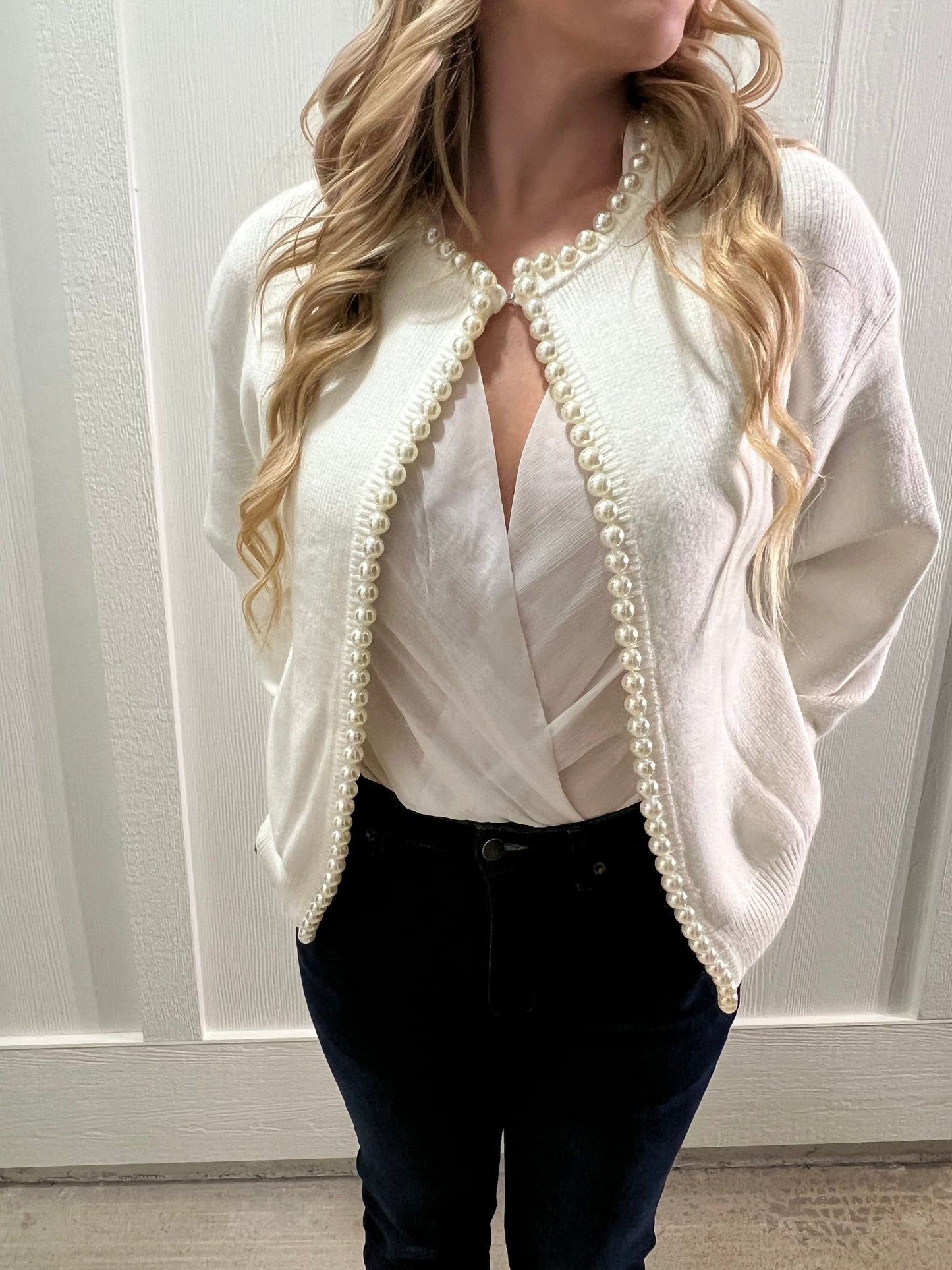 Elegant White Pearl Cardigan