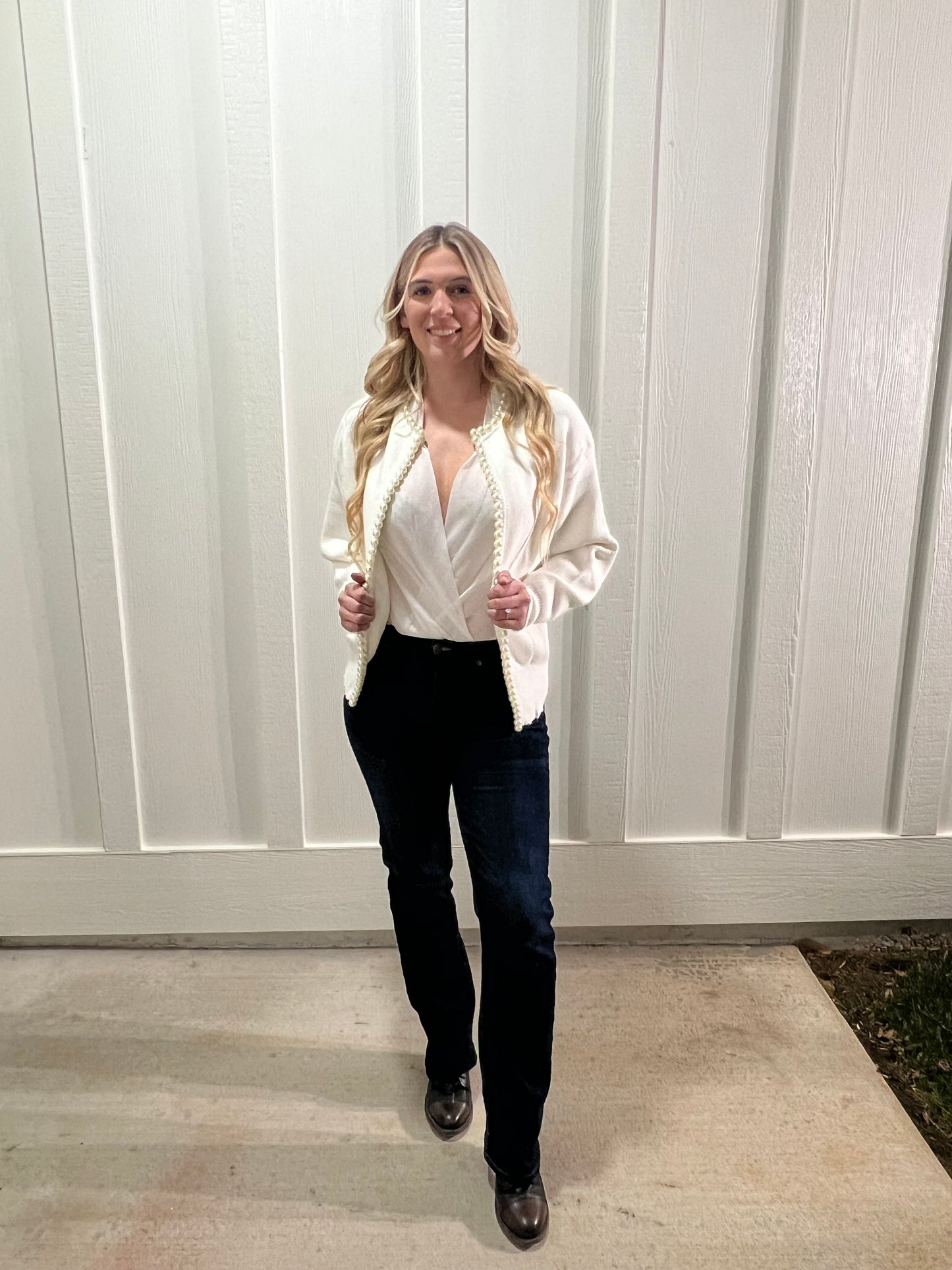 Elegant White Pearl Cardigan