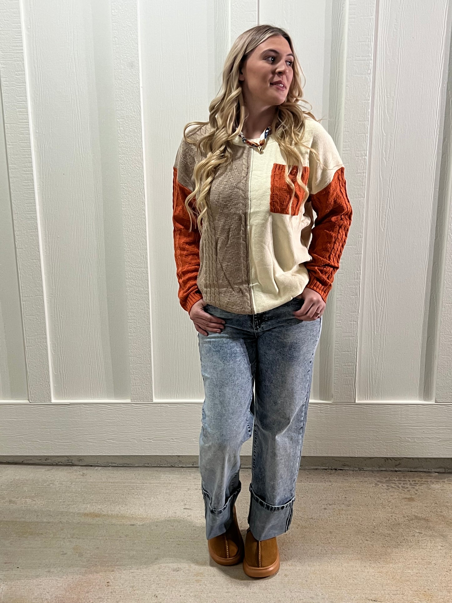 Color Block Patched Drop Shoulder Sweater