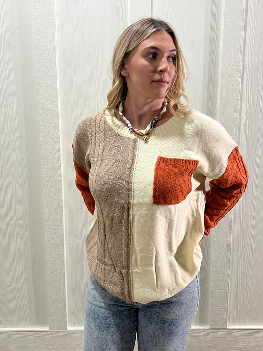 Color Block Patched Drop Shoulder Sweater