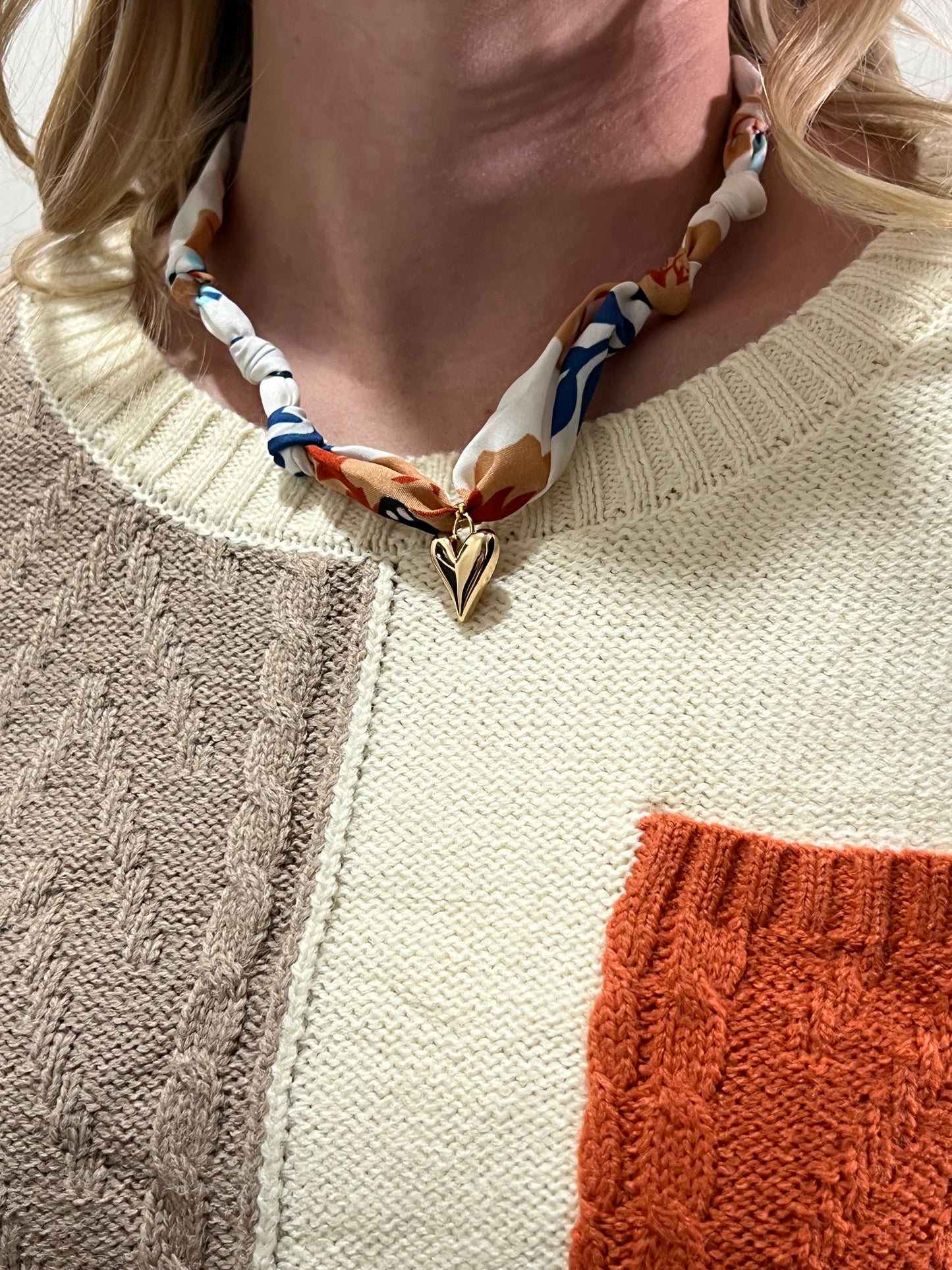 Floral Print Heart Scarf Necklace