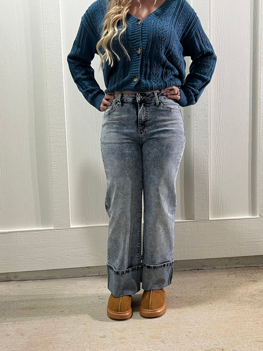 High Rise Button Jeans