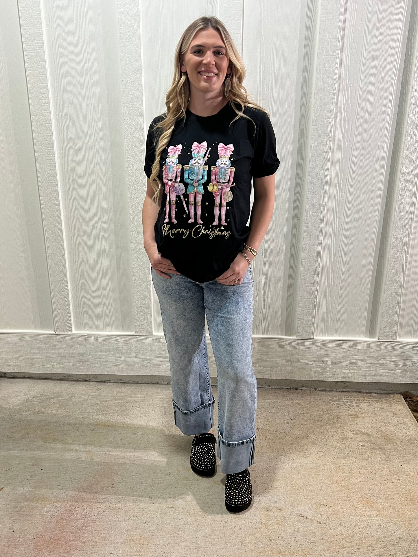 Black Nutcracker Merry Christmas Crewneck T-Shirt