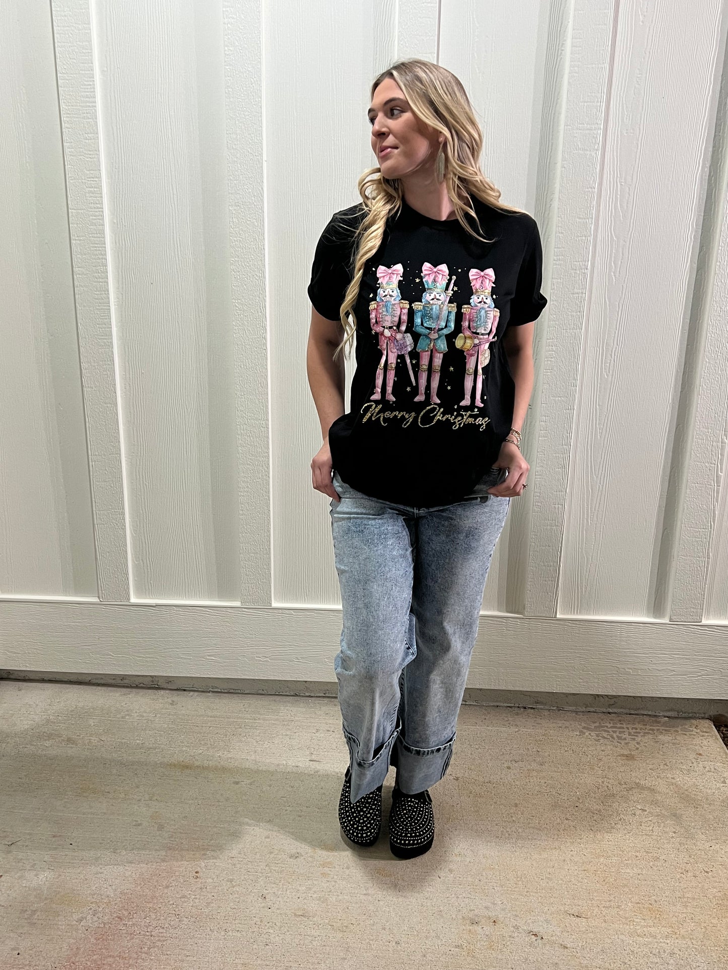 Black Nutcracker Merry Christmas Crewneck T-Shirt