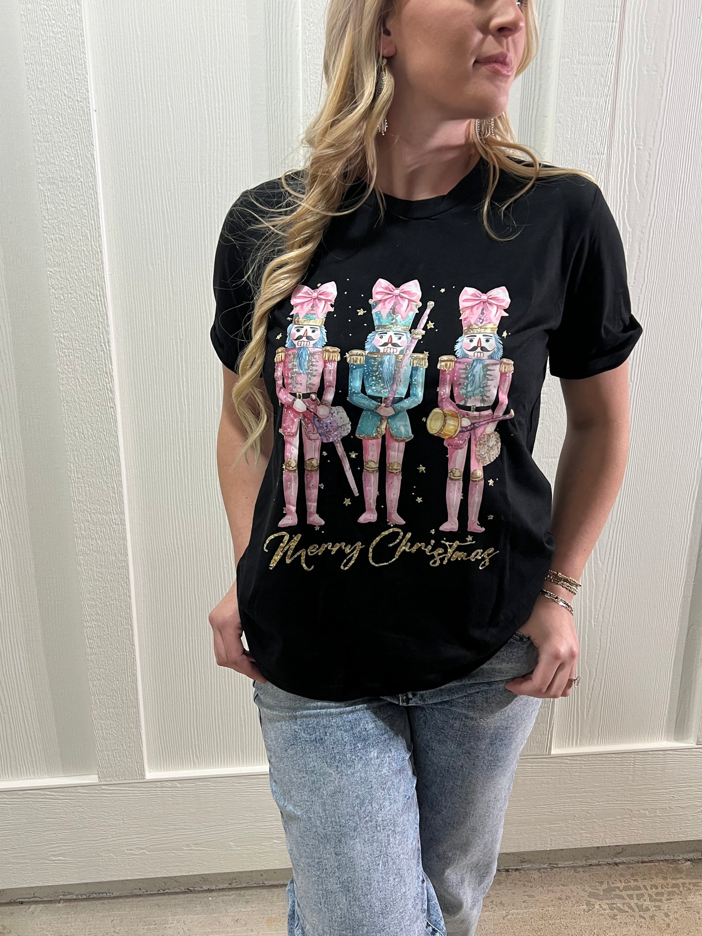 Black Nutcracker Merry Christmas Crewneck T-Shirt