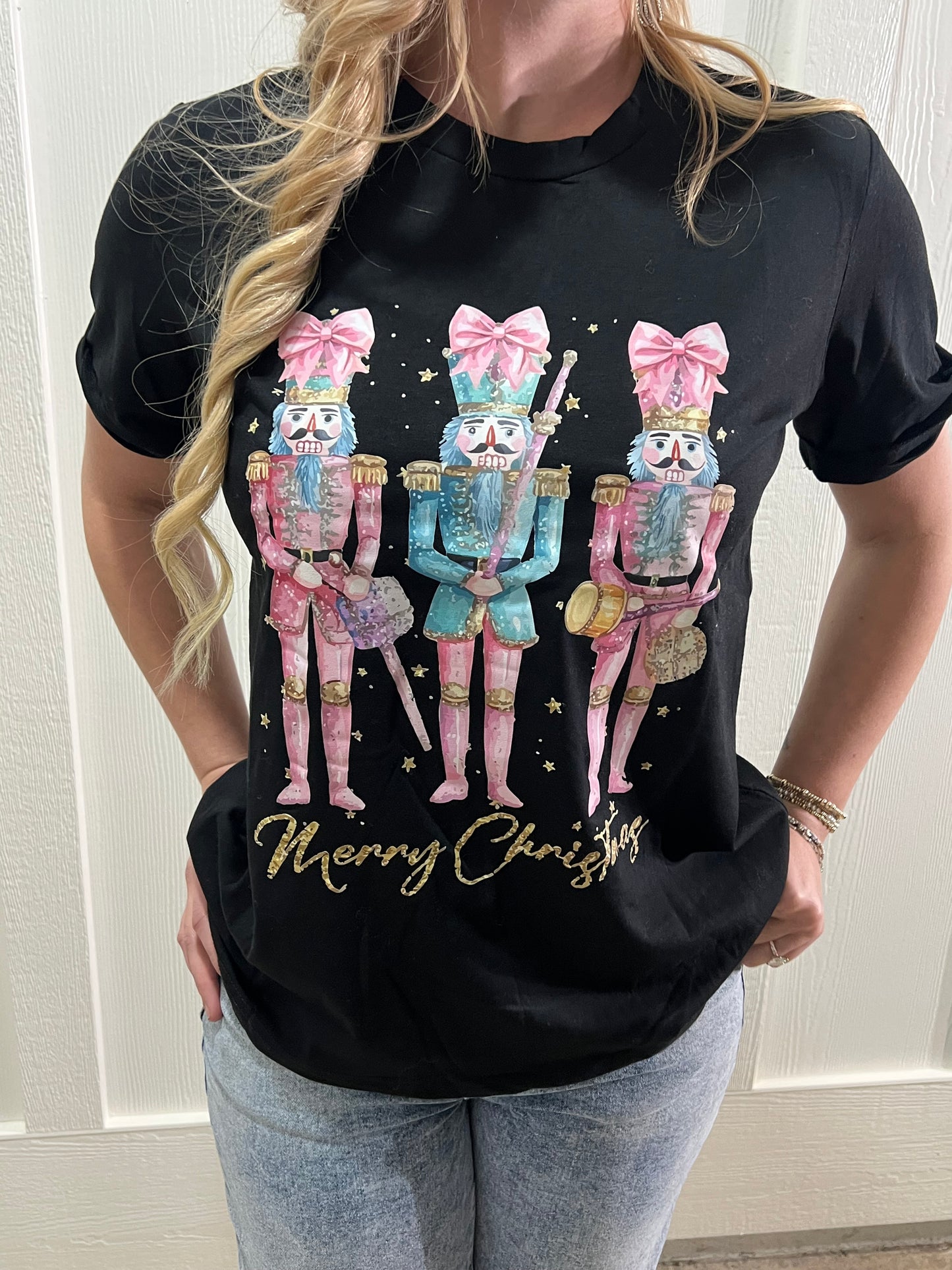 Black Nutcracker Merry Christmas Crewneck T-Shirt