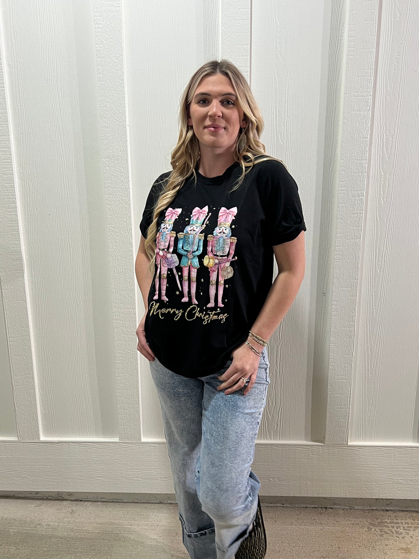 Black Nutcracker Merry Christmas Crewneck T-Shirt