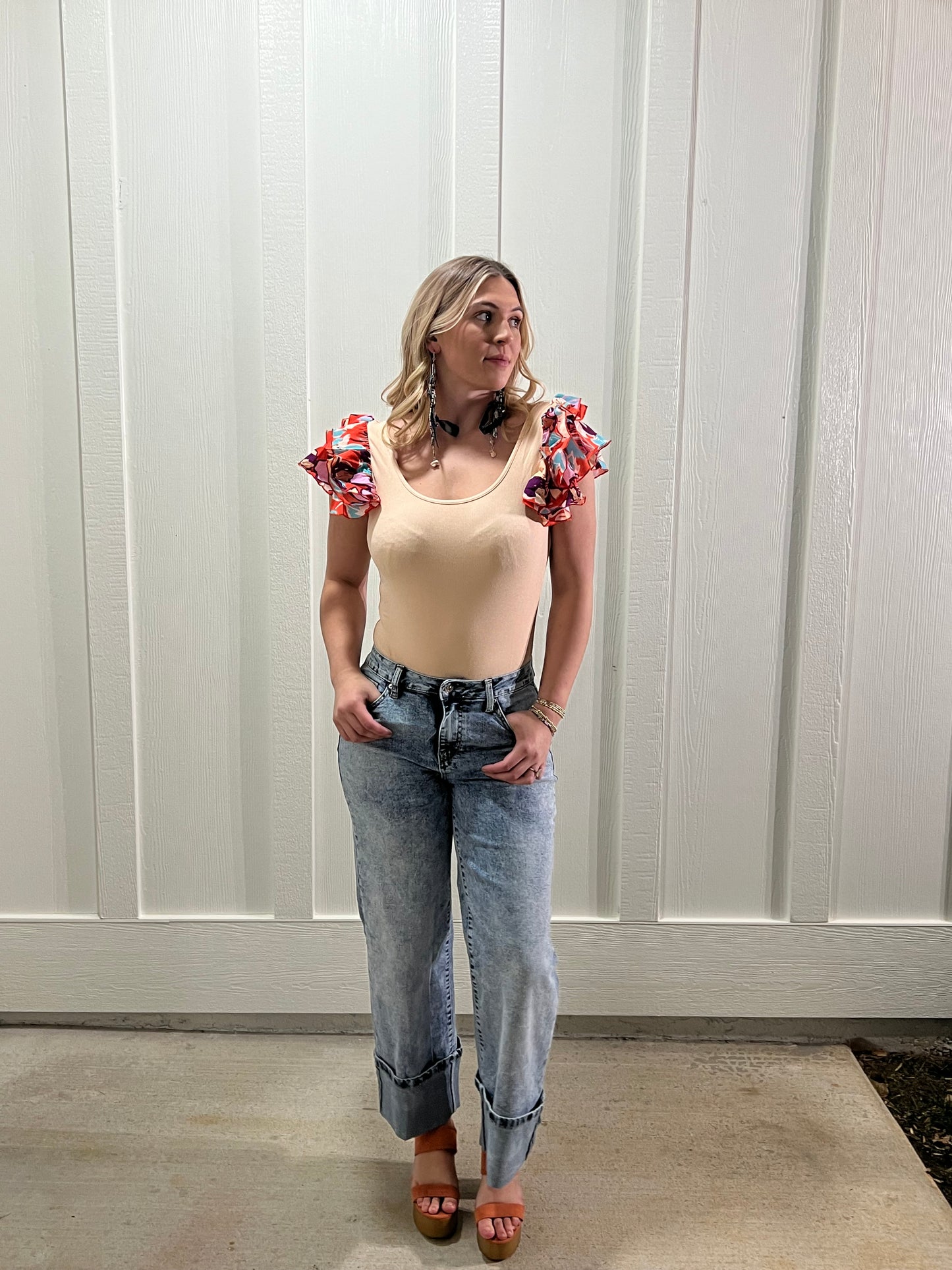 Ribbed Knit Tiered Ruffled Sleeve Bodysuit