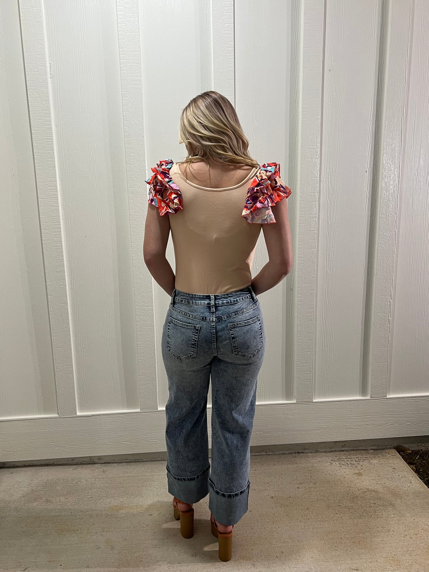 Ribbed Knit Tiered Ruffled Sleeve Bodysuit