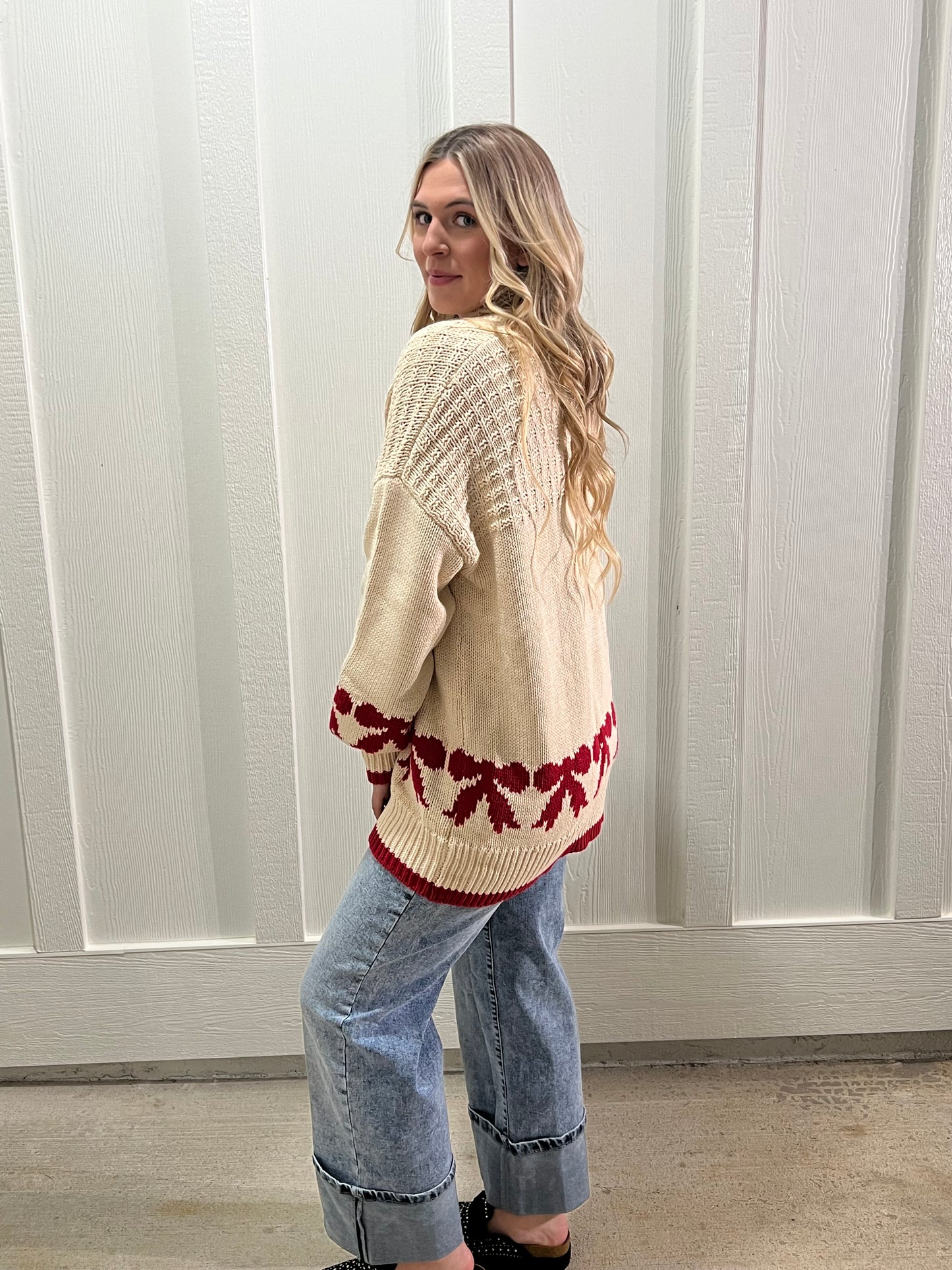 Apricot Bow Baggy Cardigan