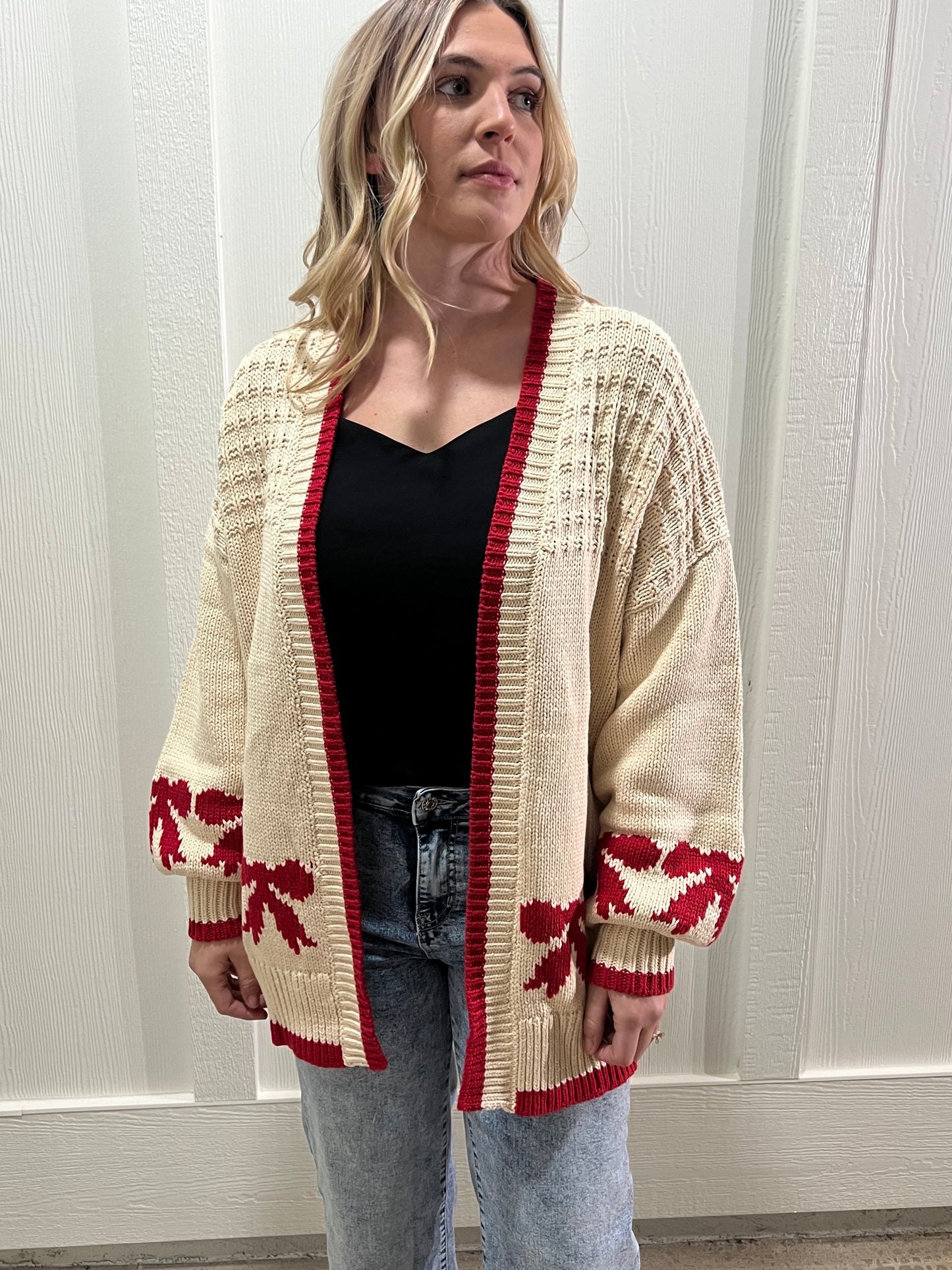 Apricot Bow Baggy Cardigan