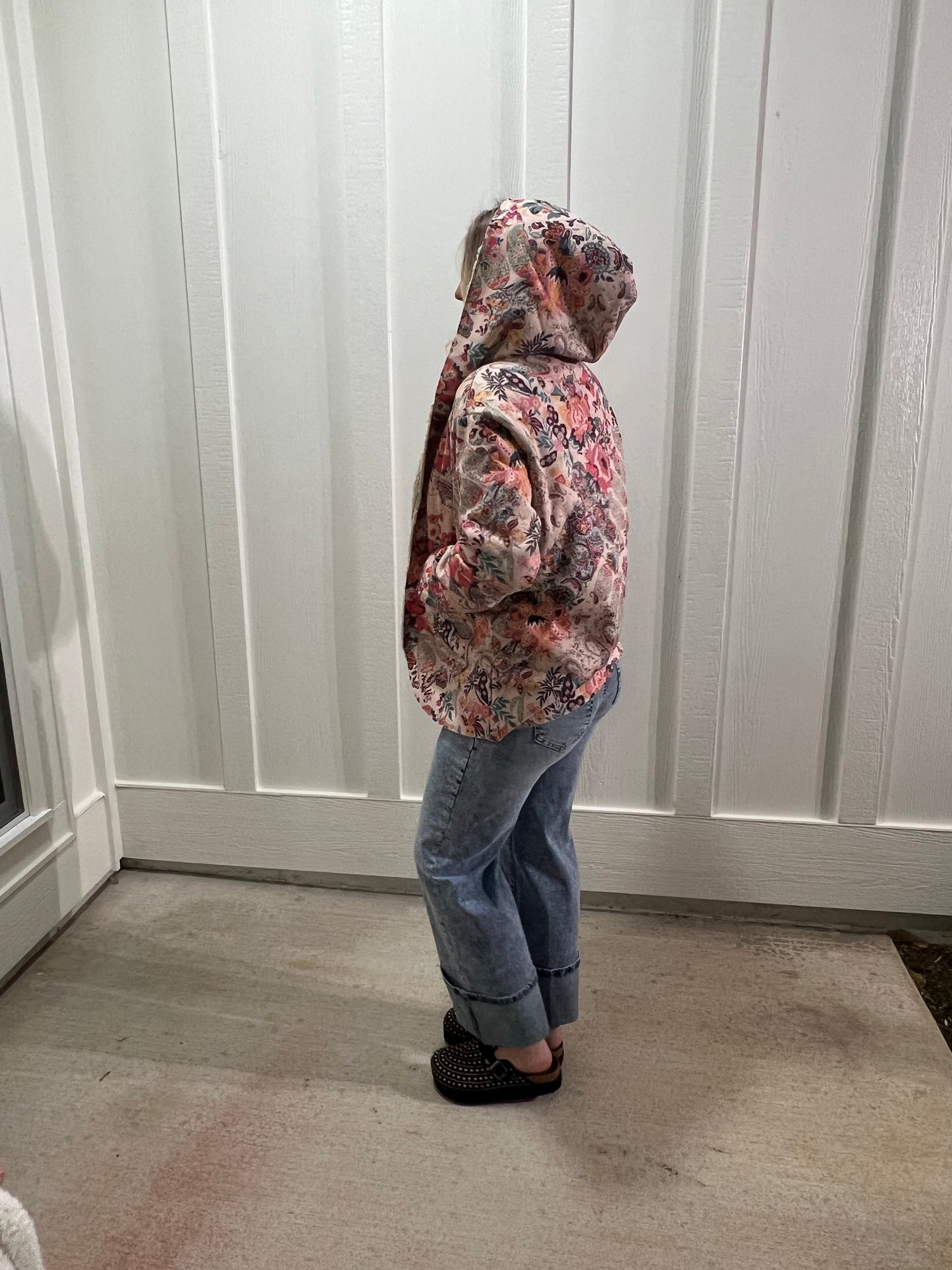 Vintage Paisley Floral Printed Sherpa Lined Hooded Jacket