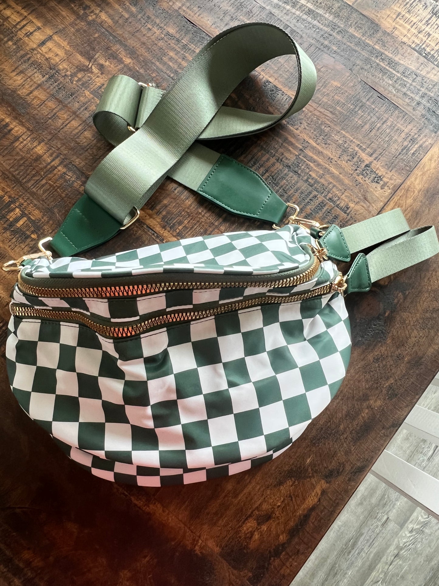 Green Checkered Crossbody Bag