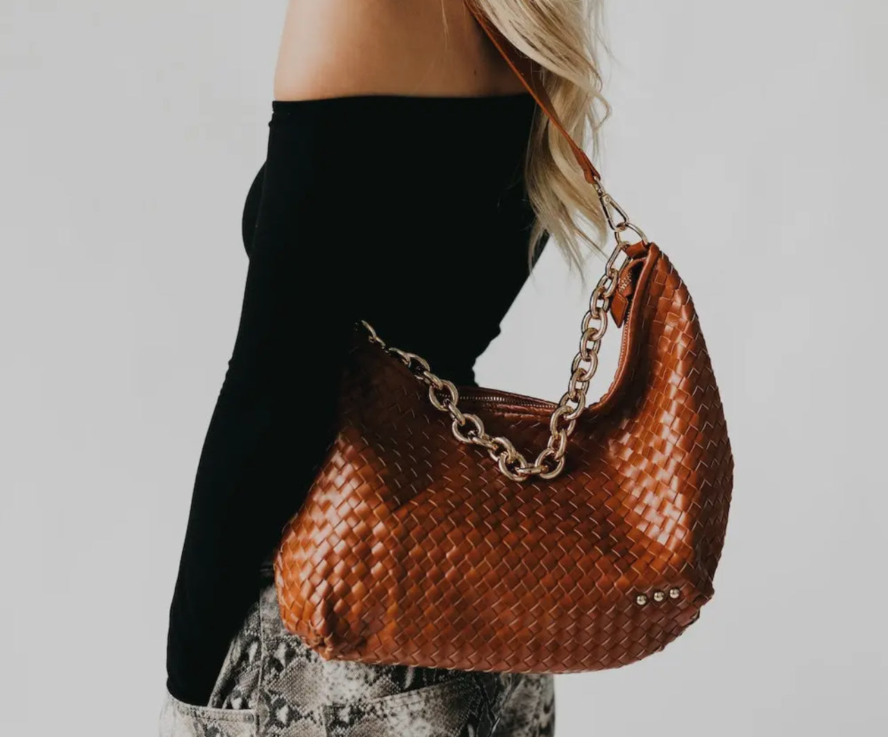 Brown Sienna Slouchy Woven Shoulder Bag
