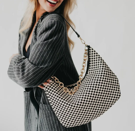 Black Checkered Sienna Slouchy Woven Shoulder Bag
