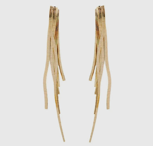 Skinny Gold Cascading Tassel Minimalist Statement Earrings