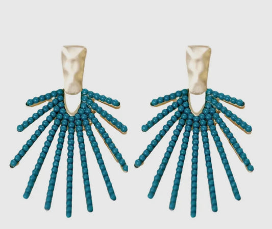 Dark Turquoise Sunburst Statement Drop Earrings