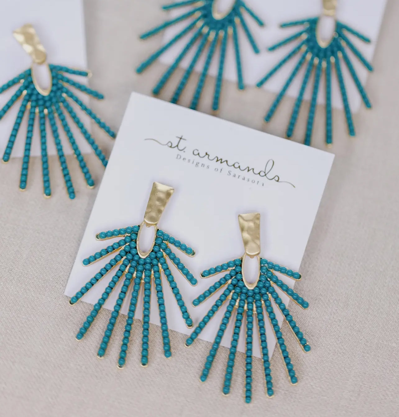 Dark Turquoise Sunburst Statement Drop Earrings