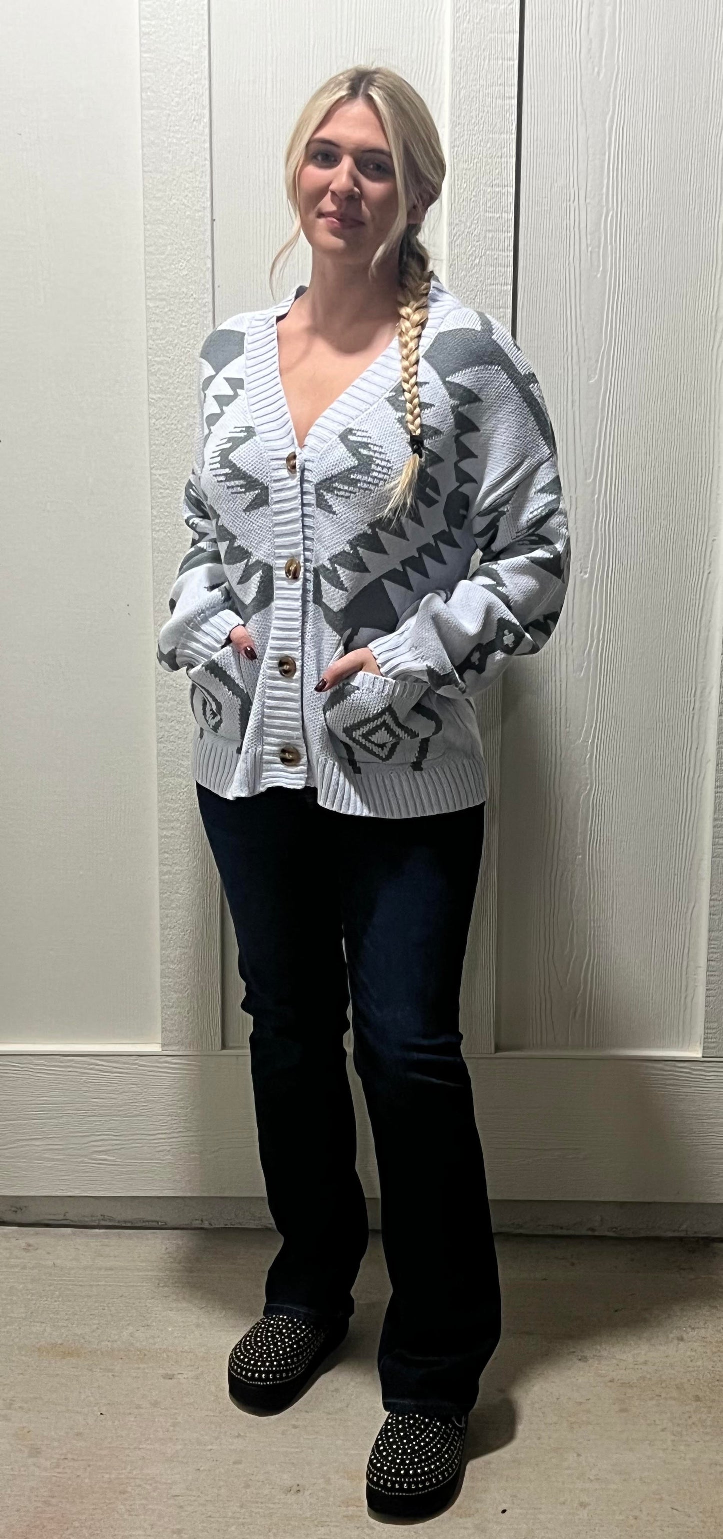 The Laci Geometric Pattern Cardigan