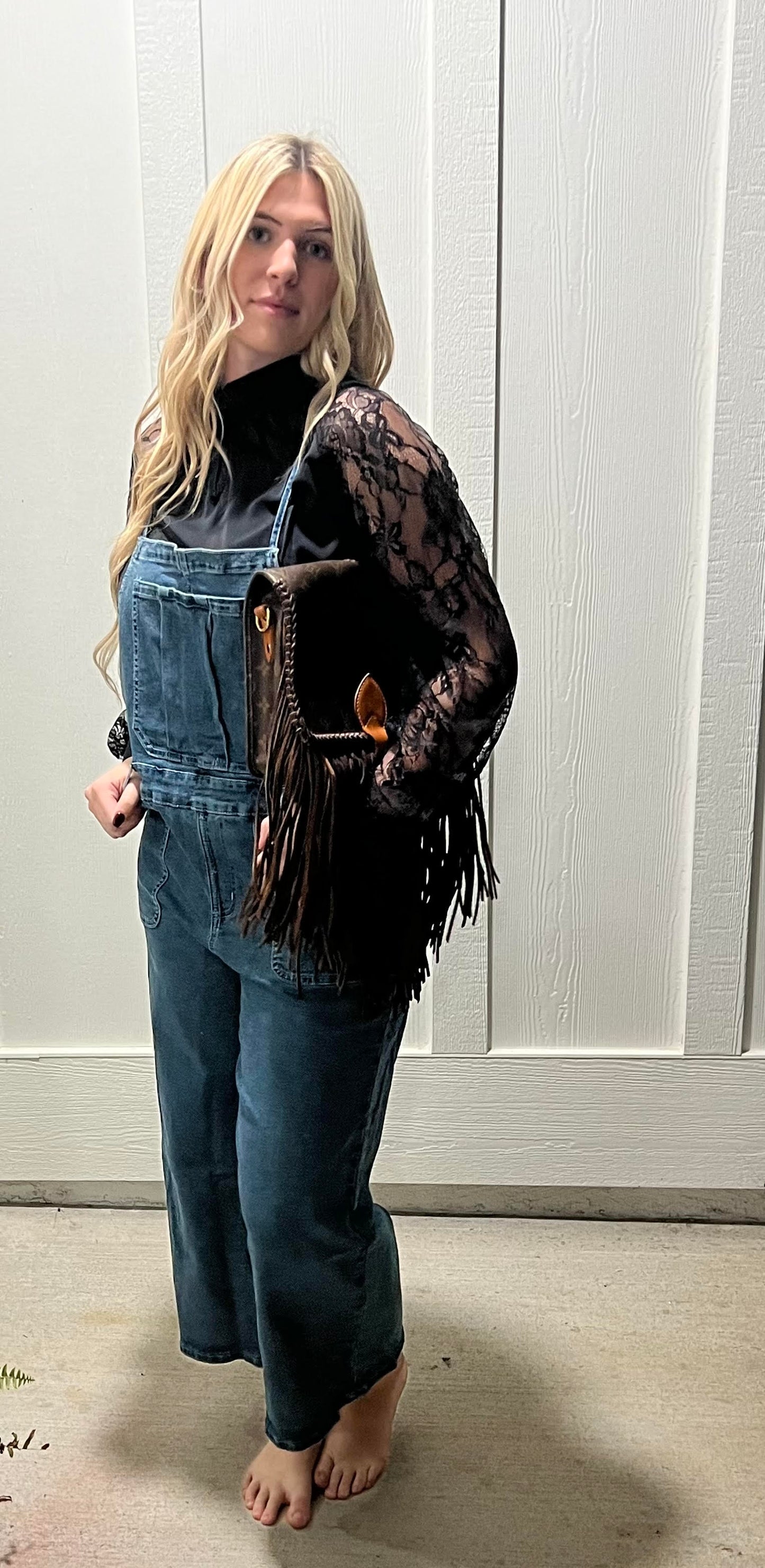 Adjustable tie strap cropped wide leg Denim Overalls