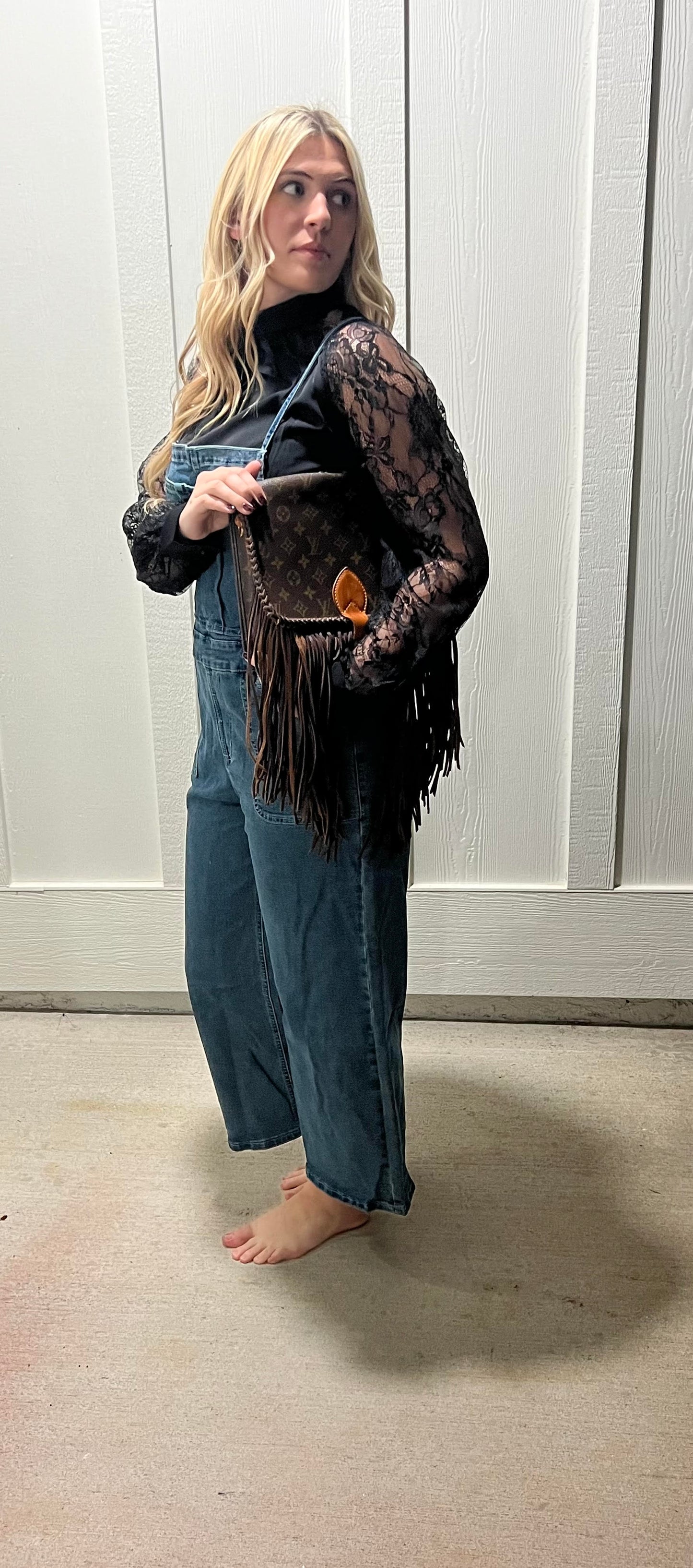 Adjustable tie strap cropped wide leg Denim Overalls