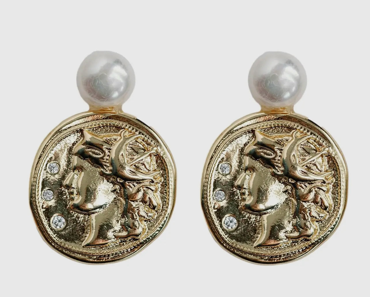 Genuine Pearl and Gold Coin Statement Earrings