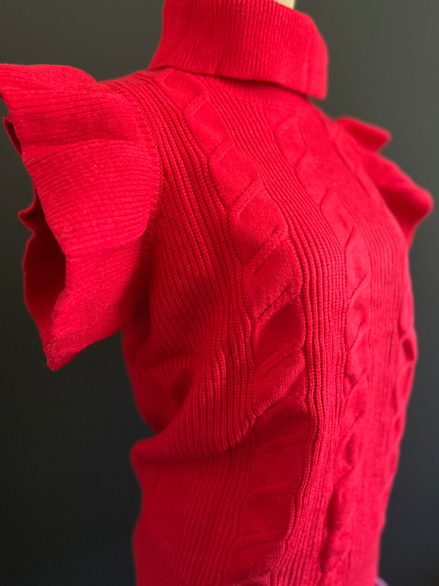 Tomato Red Cable Detail Knit Ribbed Top