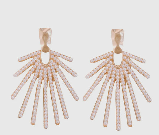 Pearl Sunburst Statement Drop Earrings