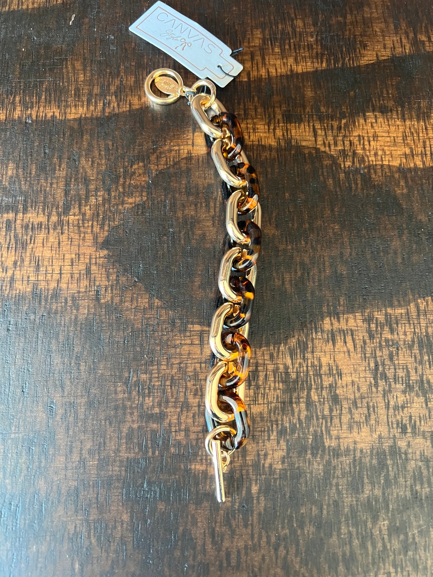 Ava Resin Linked Toggle Bracelet in Tortoise