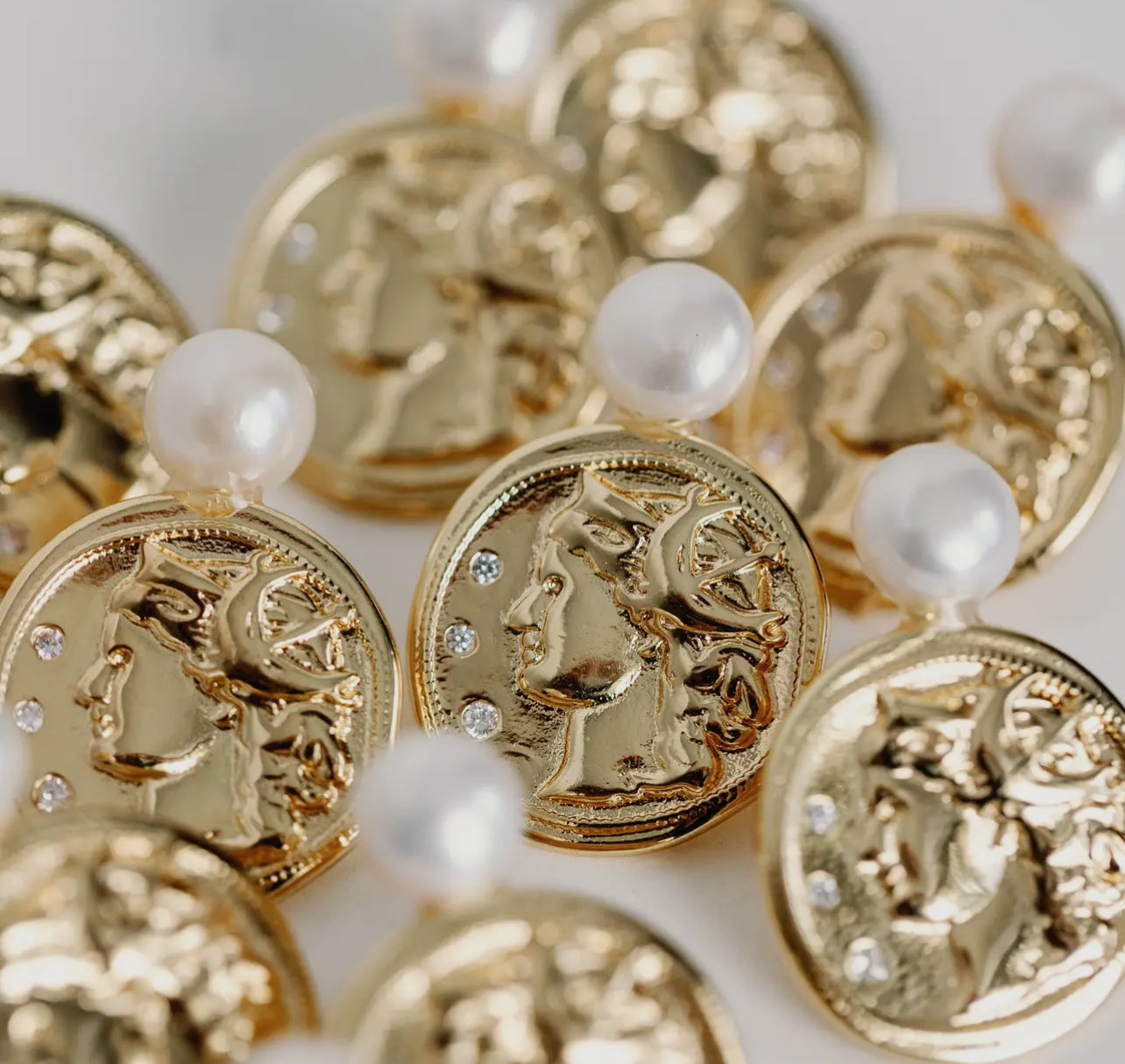 Genuine Pearl and Gold Coin Statement Earrings