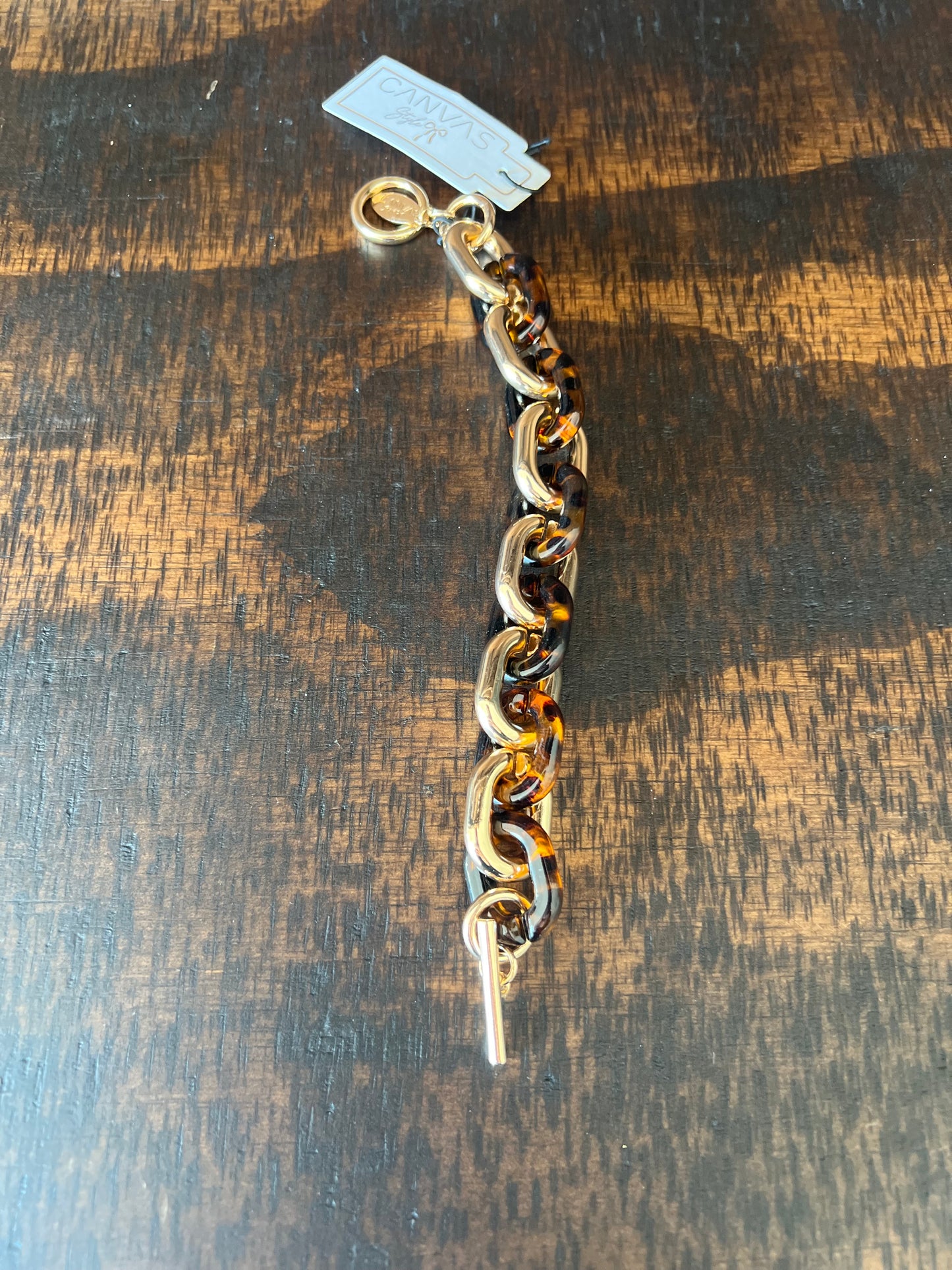 Ava Resin Linked Toggle Bracelet in Tortoise
