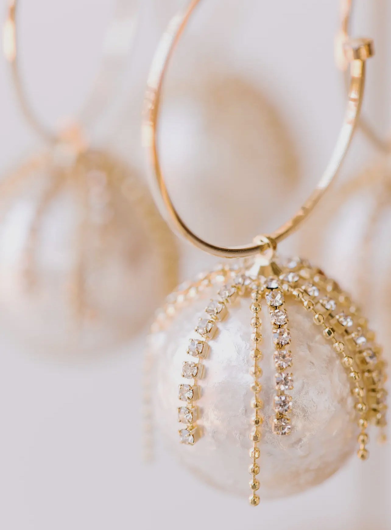 Diamond Fringe Holiday Pearl Hoop Earrings
