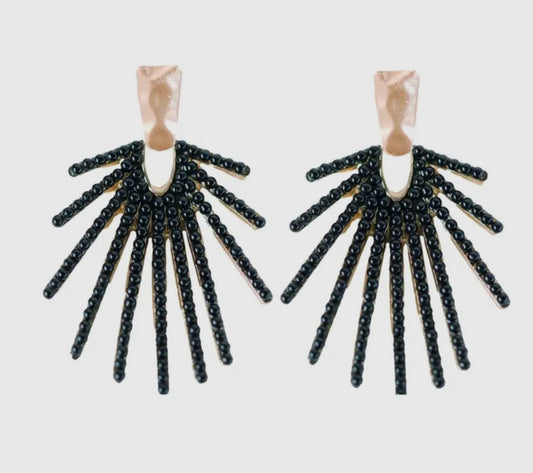 Black Sunburst Statement Drop Earrings
