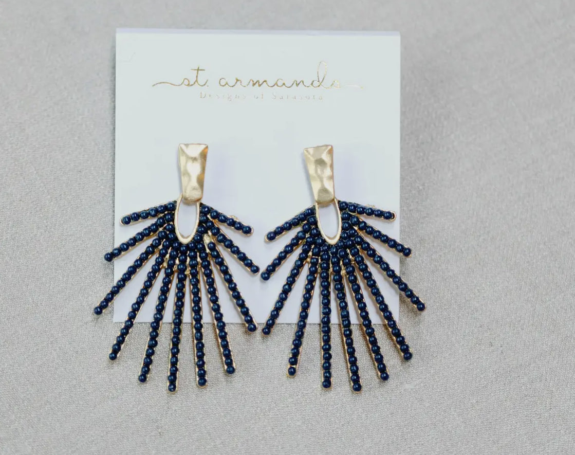 Navy Sunburst Statement Drop Earrings