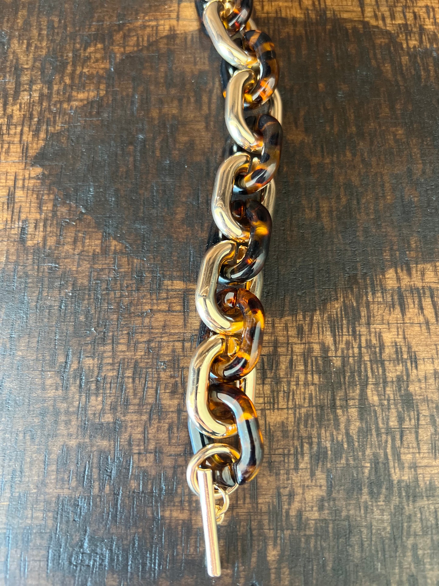 Ava Resin Linked Toggle Bracelet in Tortoise
