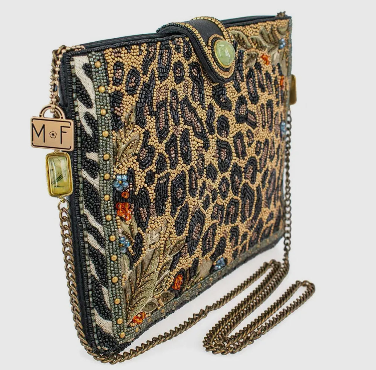 Untamed Beaded Animal Print Crossbody Handbag