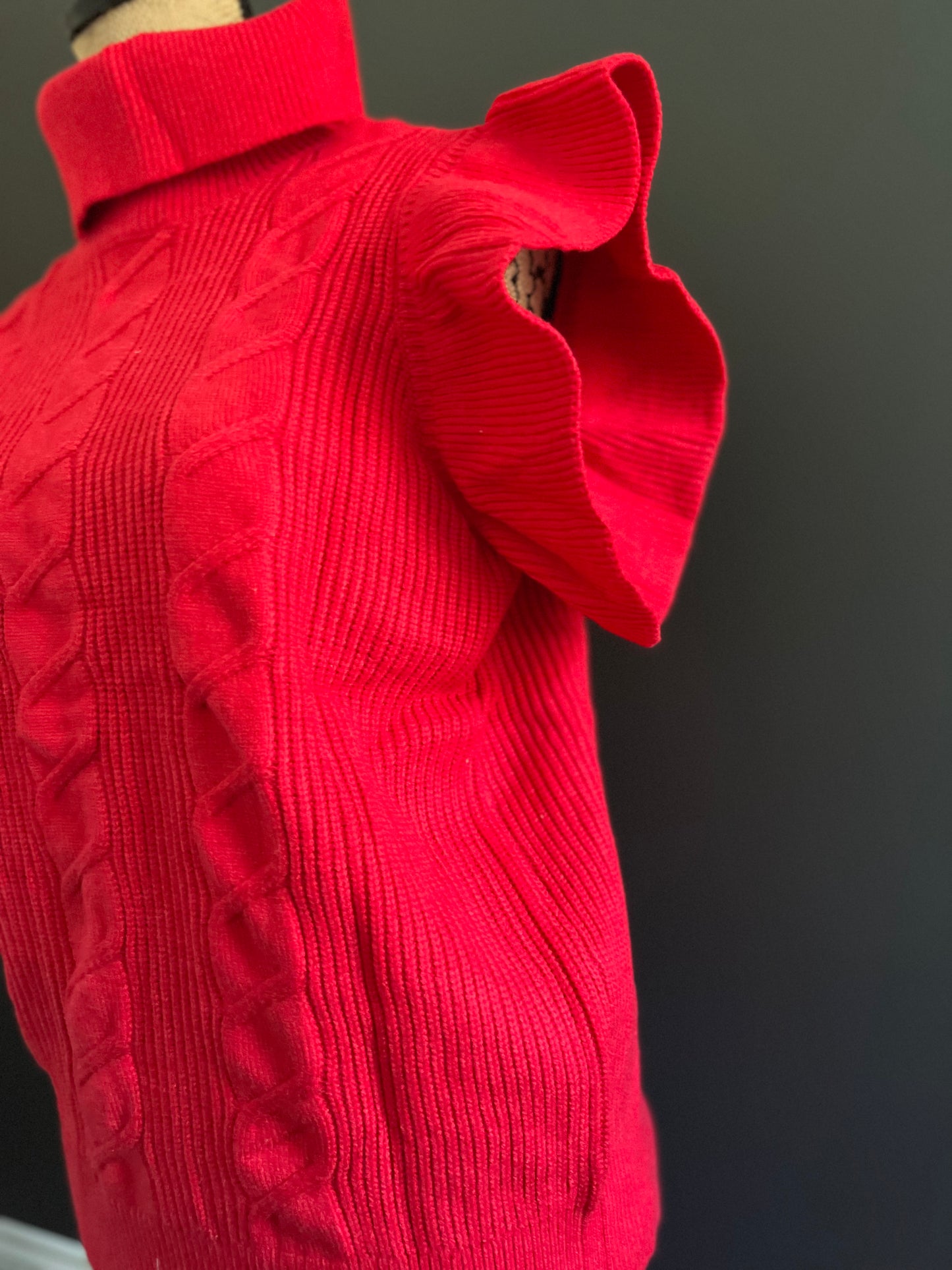 Tomato Red Cable Detail Knit Ribbed Top
