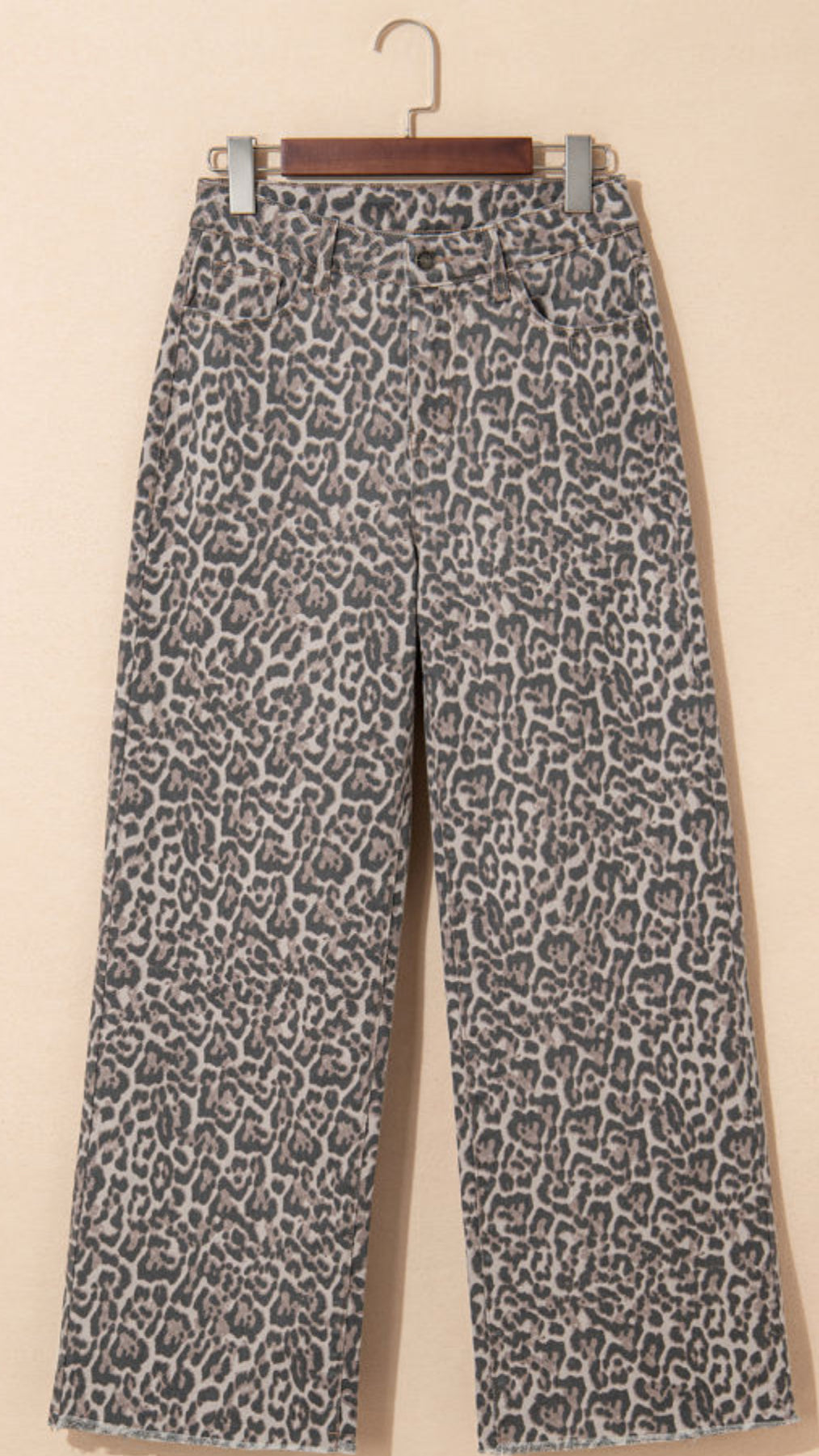 Brown Leopard Frayed Edge Wide Leg High Waisted Jeans