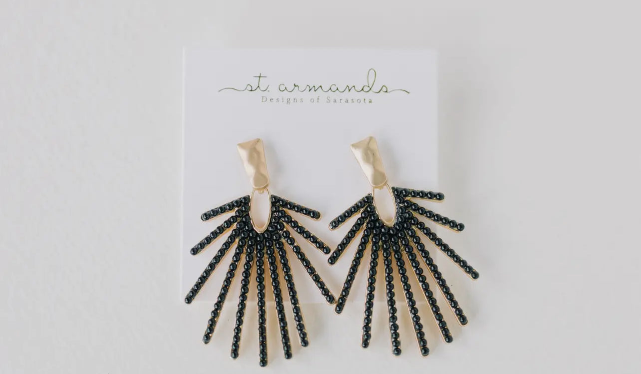 Black Sunburst Statement Drop Earrings