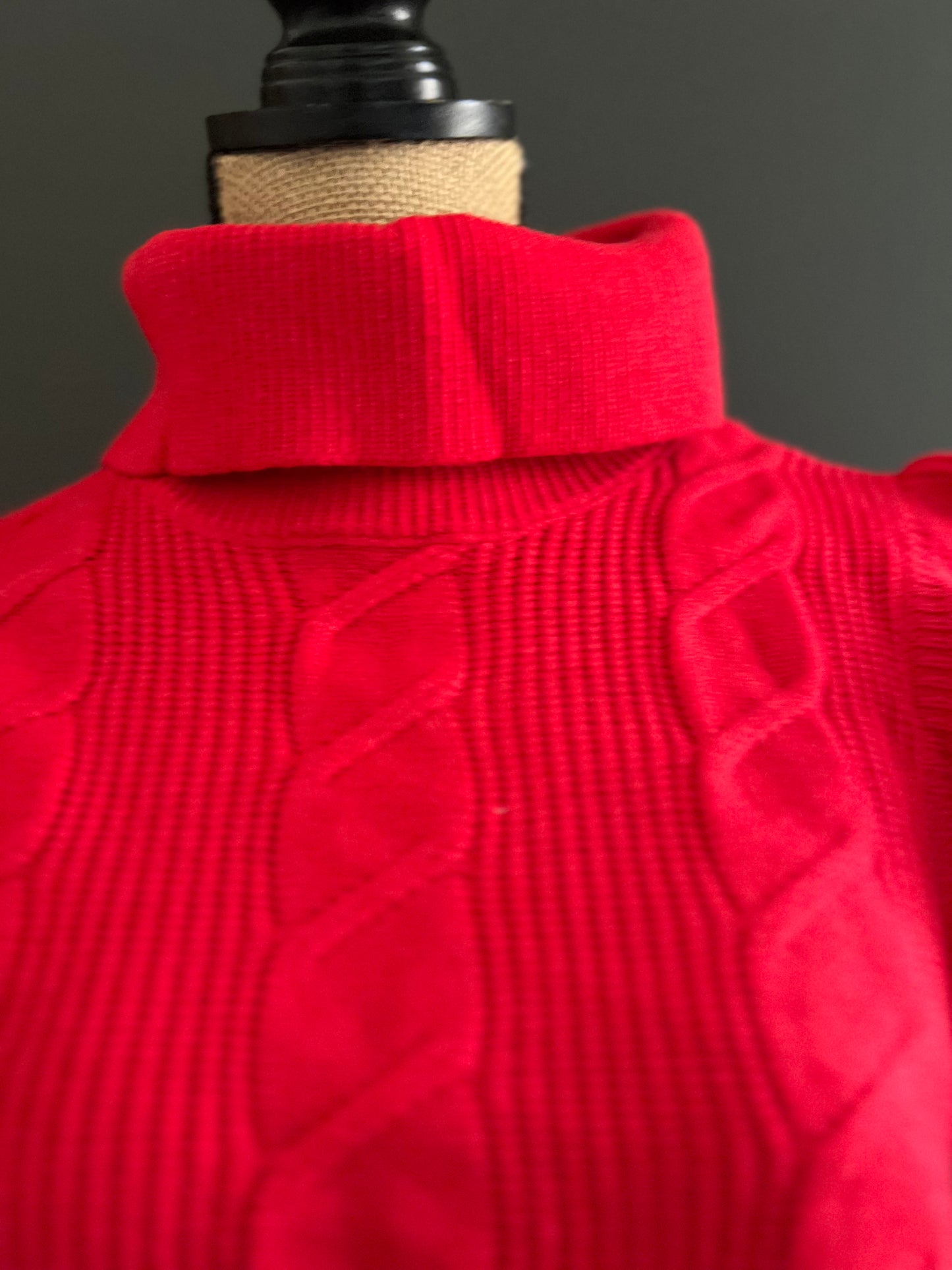 Tomato Red Cable Detail Knit Ribbed Top