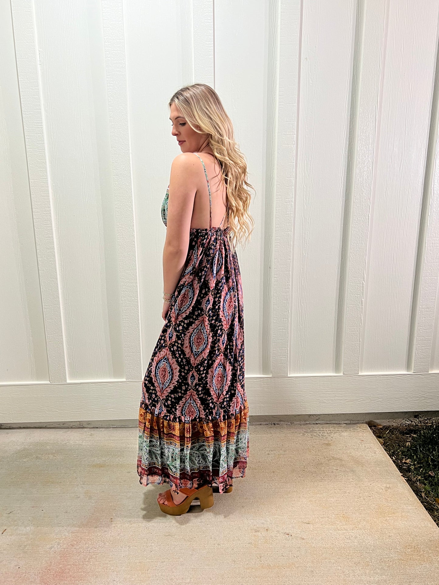 Multi Print Maxi Dress Open Back