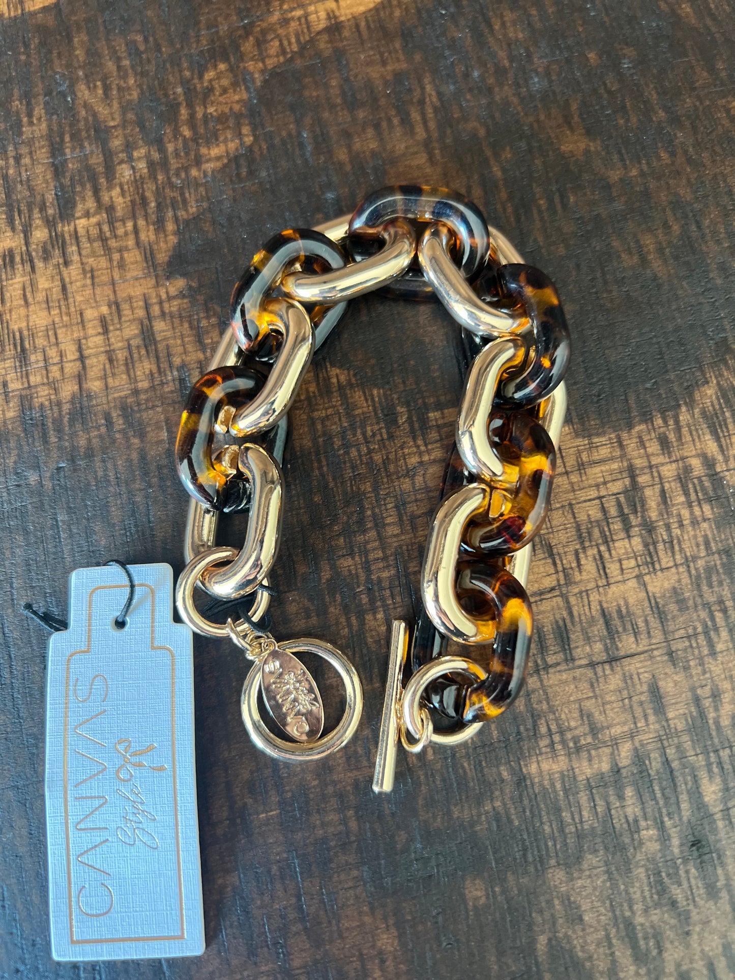 Ava Resin Linked Toggle Bracelet in Tortoise
