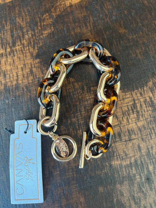 Ava Resin Linked Toggle Bracelet in Tortoise