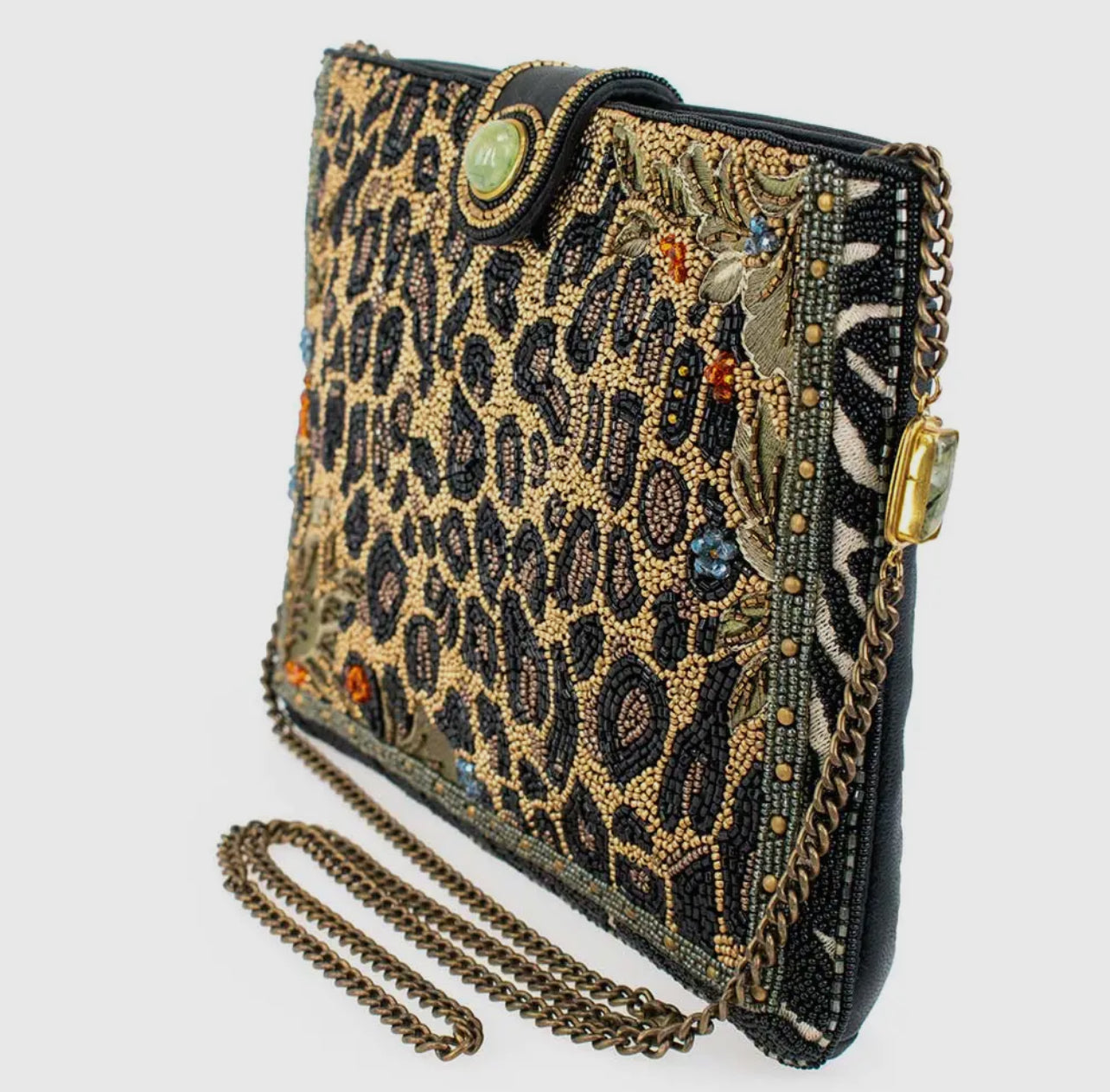 Untamed Beaded Animal Print Crossbody Handbag