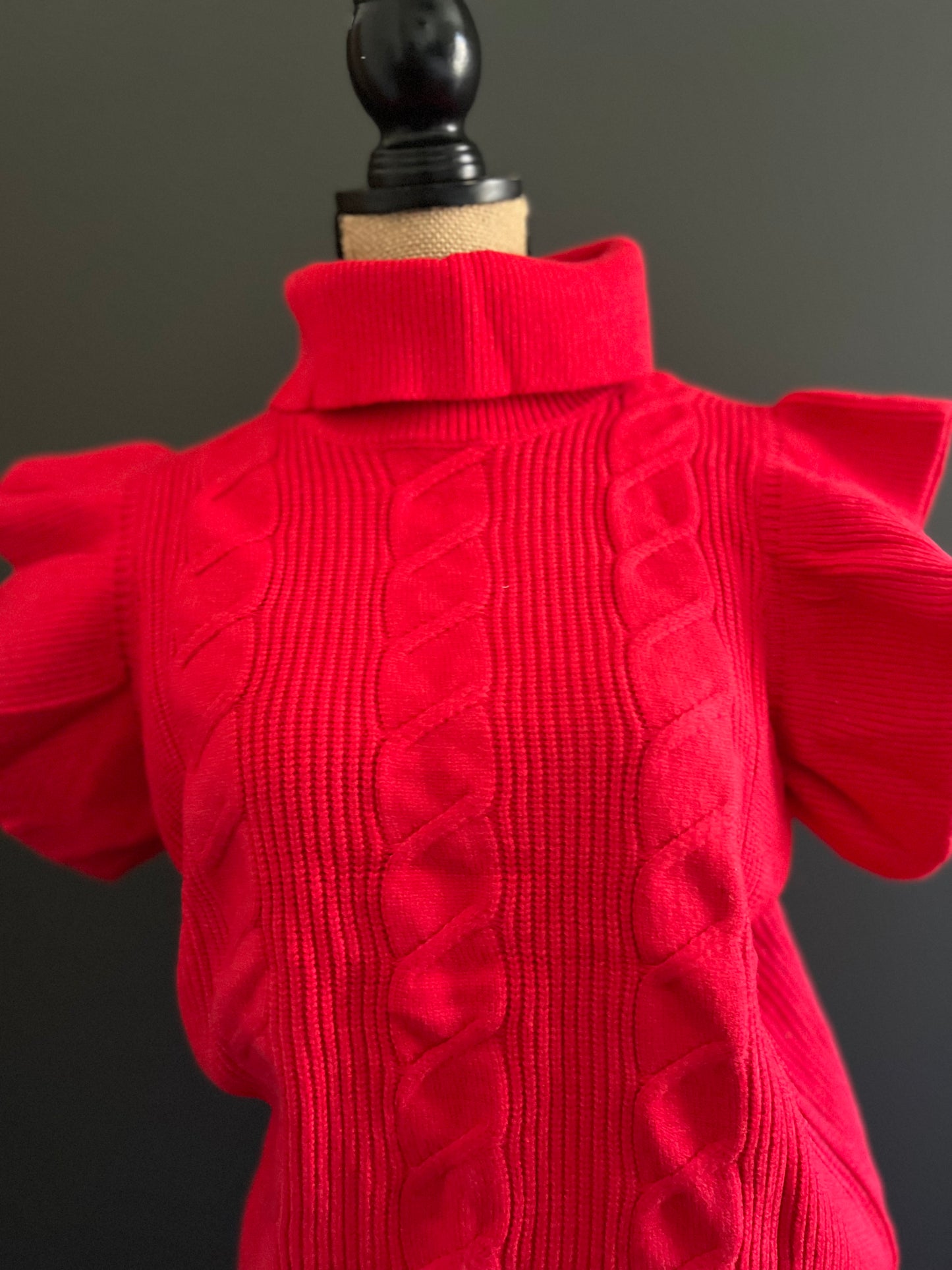 Tomato Red Cable Detail Knit Ribbed Top