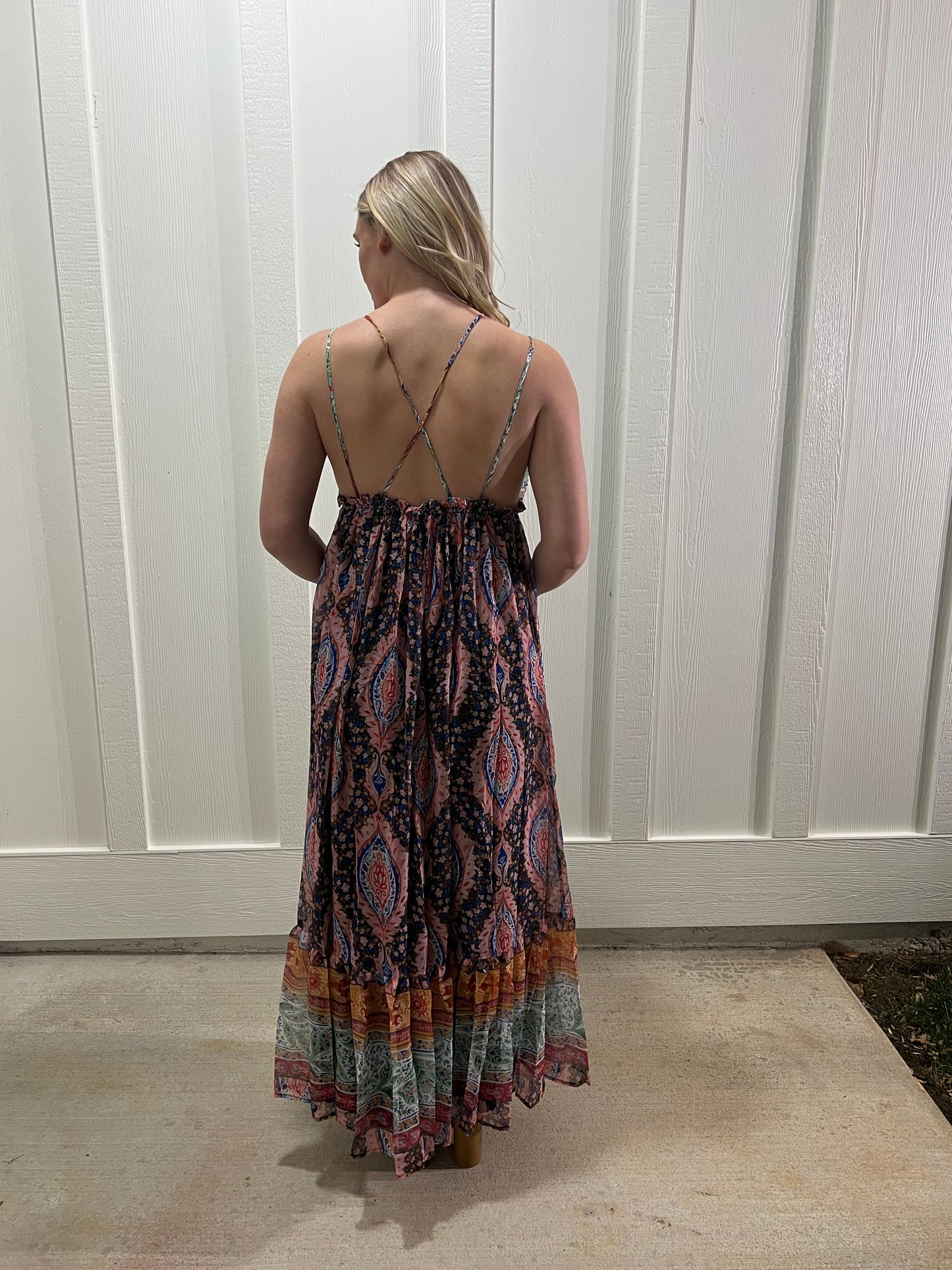 Multi Print Maxi Dress Open Back